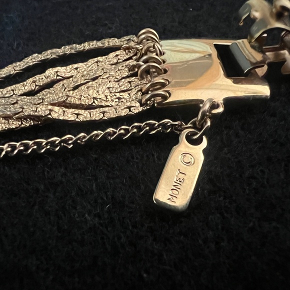 VINTAGE MONET 70s Multi 7 Strand Gold Toned Bracelet 6.5" with Safety Chain - Picture 4 of 11